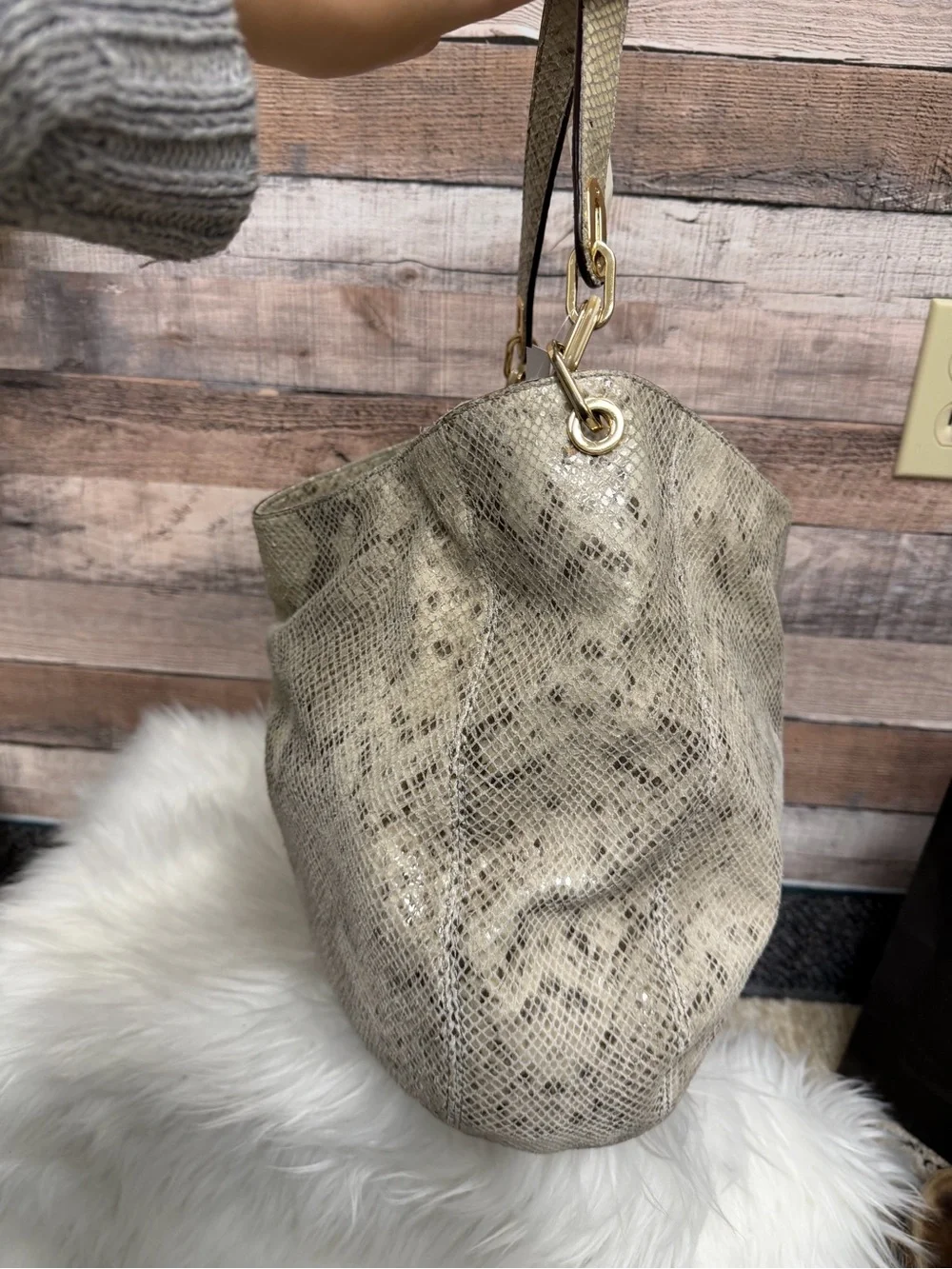 Michael Kors Python Embossed Leather Bag Cream Color